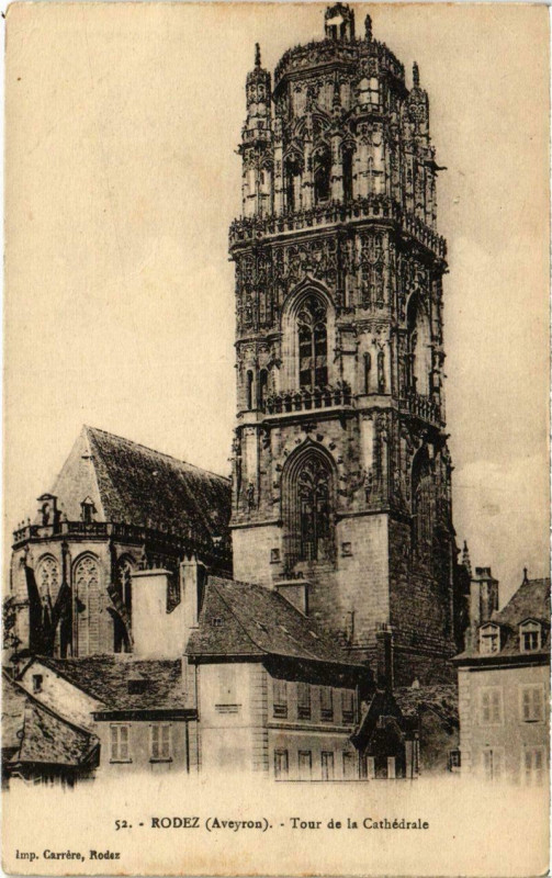 Carte postale ancienne Rodez - Tour de la Cathédrale à Rodez