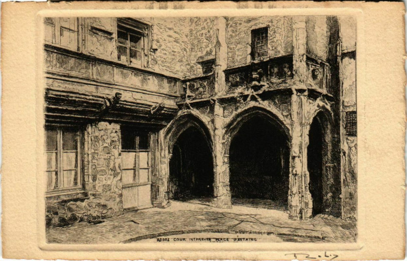 Carte postale ancienne Cour Interieur Place Vestaing à Estaing