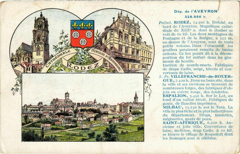Carte postale ancienne Department del'Aveyron
