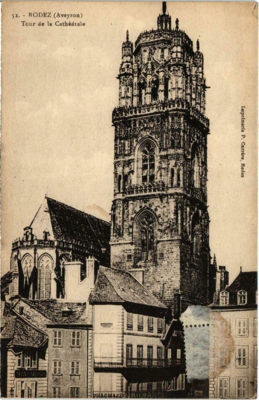Carte postale ancienne Rodez - Tour de la Cathédrale à Rodez