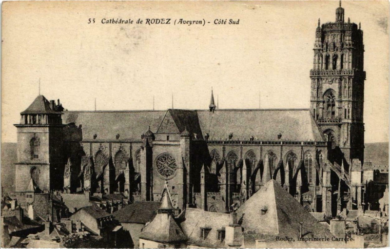 Carte postale ancienne Cathédrale de Rodez - Cote Sud à Rodez