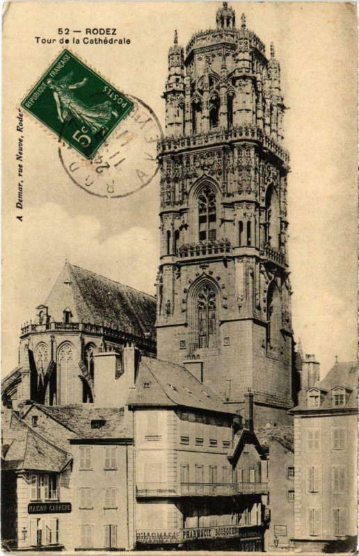Carte postale ancienne Rodez - Tour de la Cathédrale à Rodez
