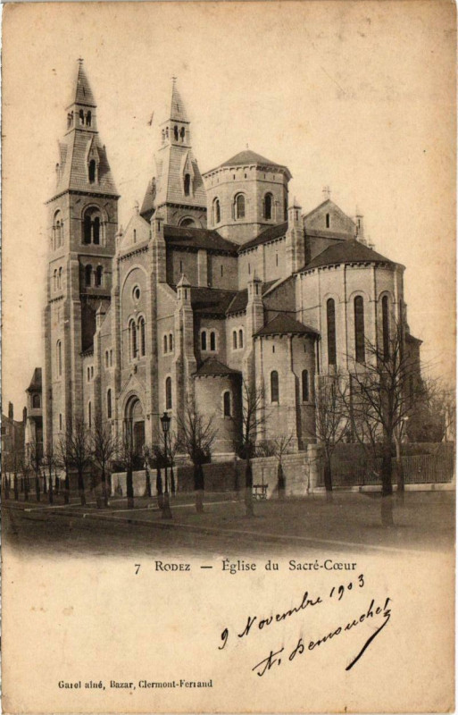 Carte postale ancienne Rodez - Eglise du Sacre-Coeur à Rodez