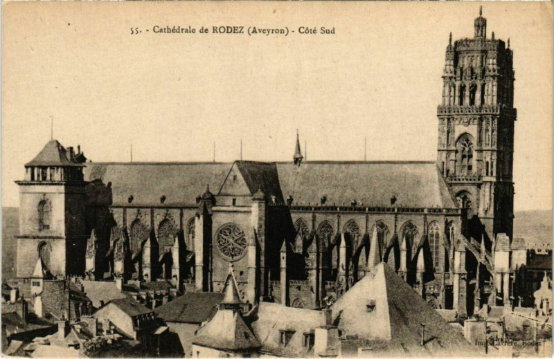 Carte postale ancienne Cathédrale de Rodez - Cote Sud à Rodez