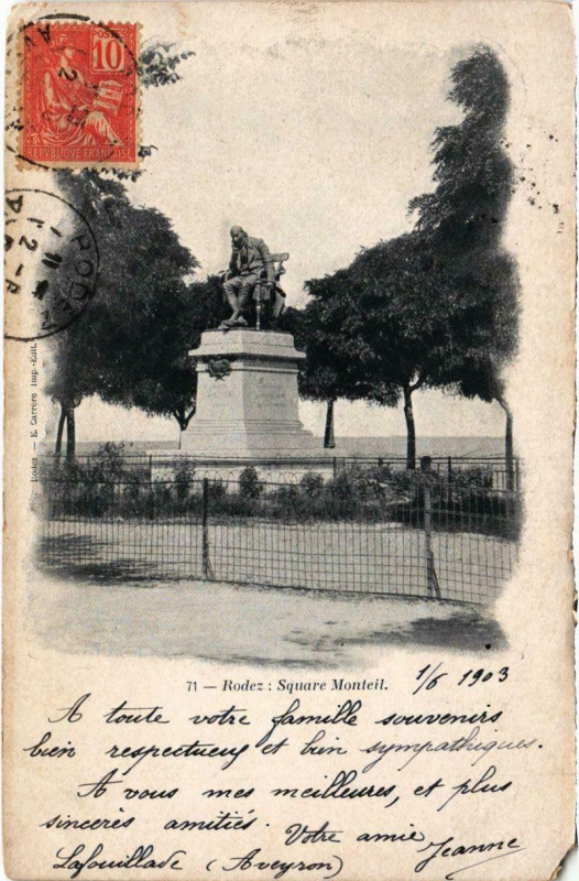 Carte postale ancienne Rodez - Square Monteil à Rodez