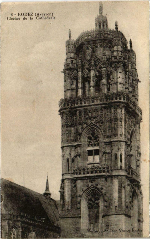 Carte postale ancienne Rodez - Clocher de la Cathédrale à Rodez