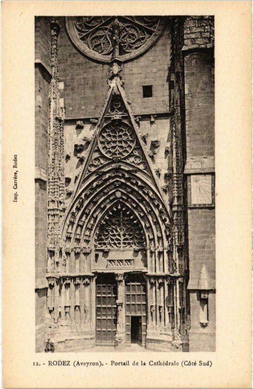 Carte postale ancienne Rodez - Portail de la Cathédrale à Rodez
