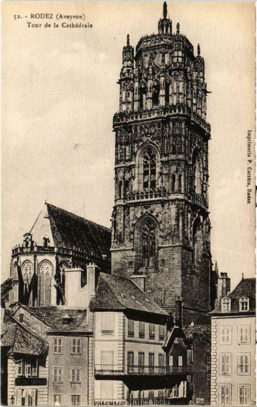 Carte postale ancienne Rodez - Tour de la Cathédrale à Rodez