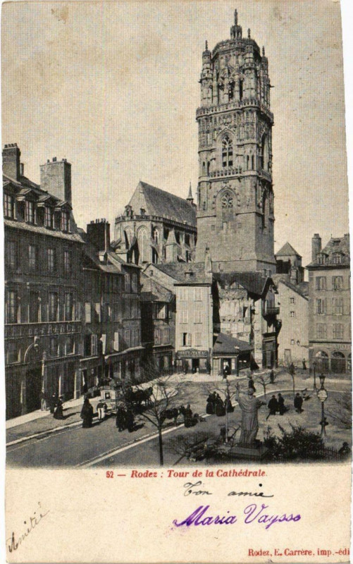 Carte postale ancienne Rodez - Tour de la Cathédrale à Rodez