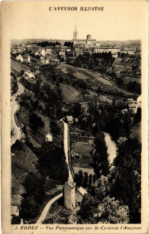 Carte postale ancienne Rodez - Vue panoramique sur Saint-Cyrice et l'Aveyron à Rodez