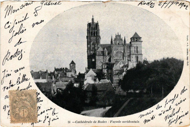 Carte postale ancienne Cathédrale de Rodez - Facade occidentale à Rodez