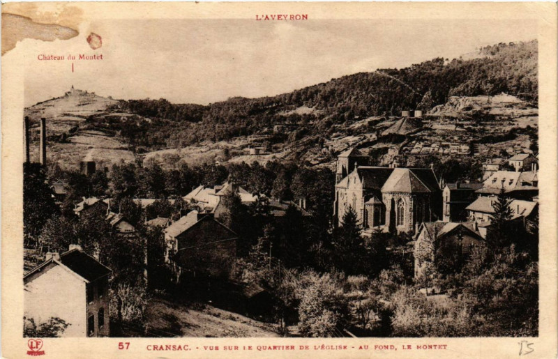 Carte postale ancienne Cransac - Vue sur le Quartier de l'Eglise à Cransac