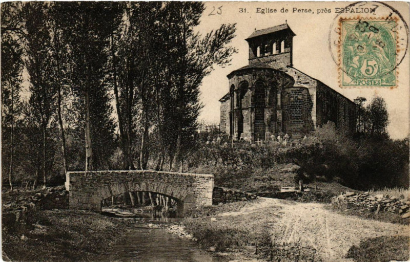 Carte postale ancienne Eglise de Perse pres Espalion à Espalion