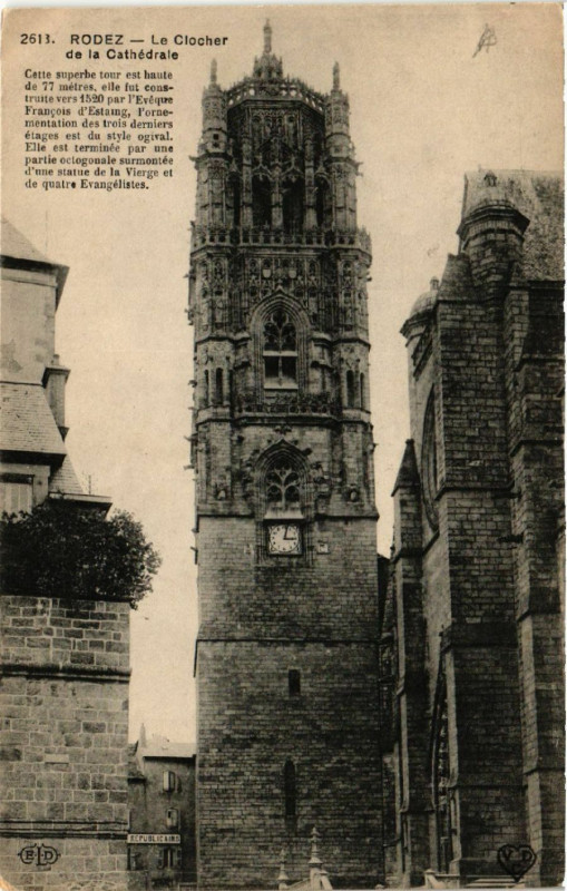 Carte postale ancienne Rodez - Le Clocher de la Cathédrale à Rodez