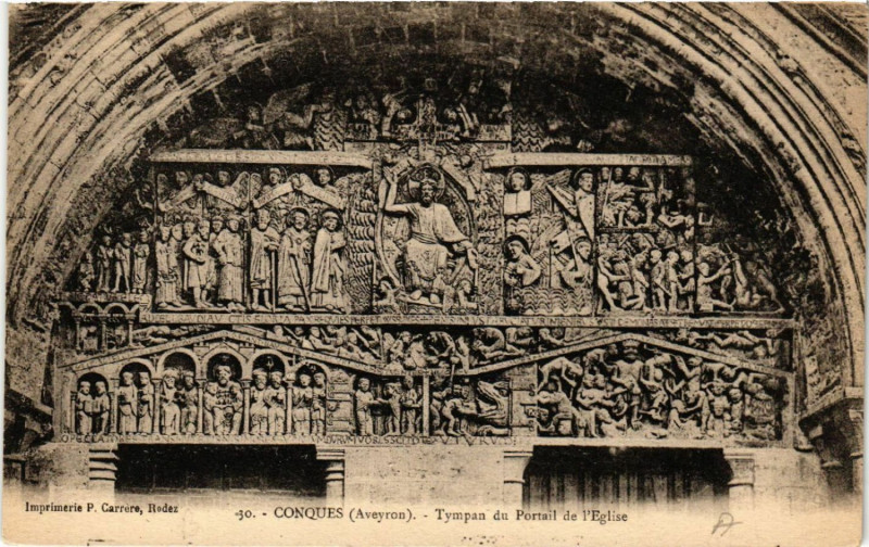 Carte postale ancienne Conques - Tympan du Portail de l'Eglise