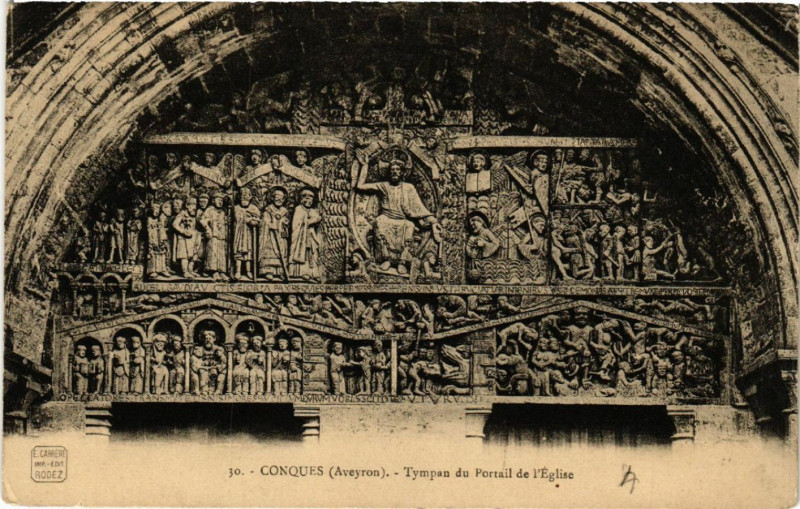 Carte postale ancienne Conques - Tympan du Portail de l'Eglise