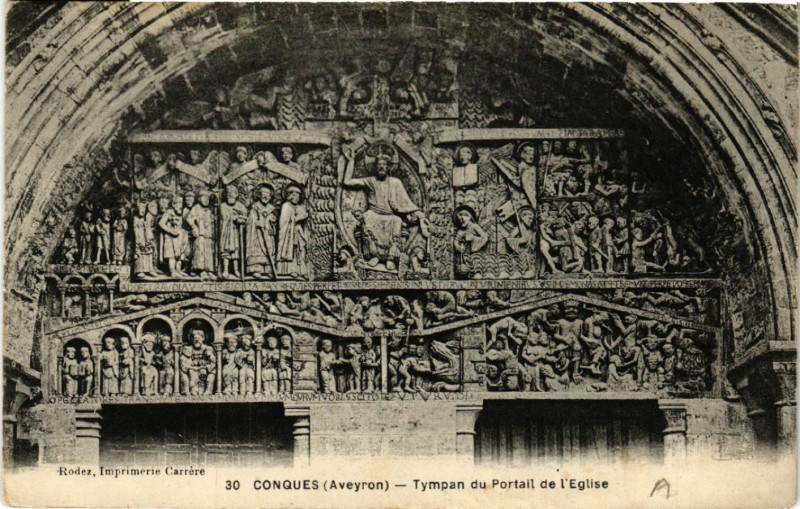 Carte postale ancienne Conques - Tympan du Portail de l'Eglise