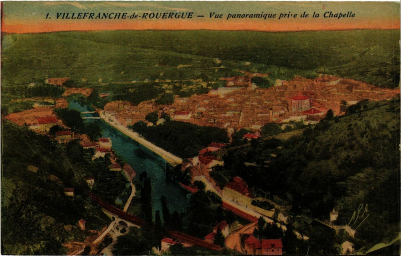 Carte postale ancienne Villefranche-de-Rouergue - Vue panoramique prise de la Chapelle à Villefranche-de-Rouergue