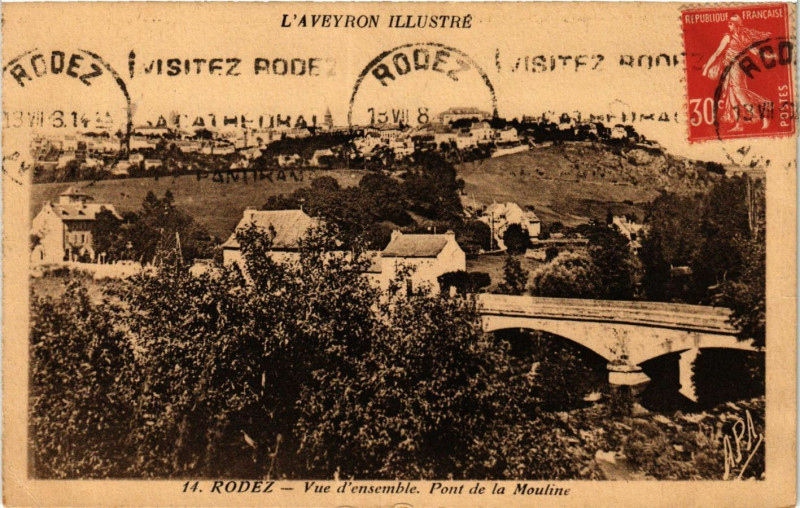 Carte postale ancienne Rodez - Vue d'Ensemble Pont de la Mouline à Rodez