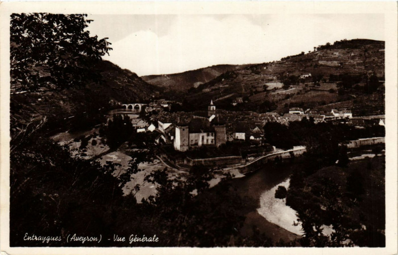 Carte postale ancienne Entraygues - Vue générale