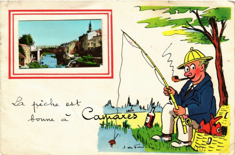 Carte postale ancienne La péche est bonne a Camares à Camarès