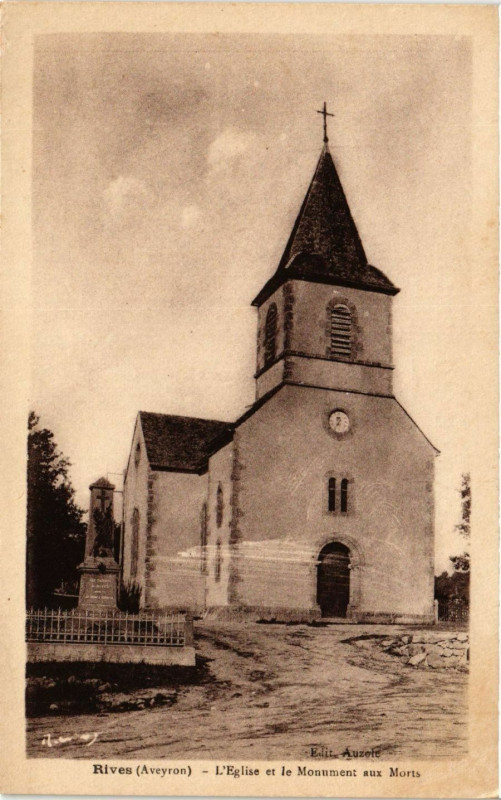 Carte postale ancienne Rives - L'Eglise et le Monument aux Morts