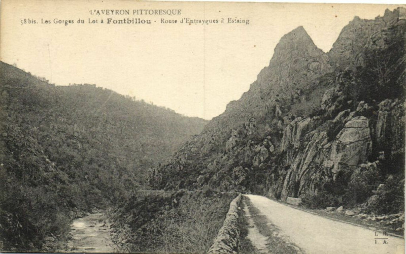 Carte postale ancienne Les Gorges du Lot a Fontbillou - Route d'Entraygues a Estaing à Estaing