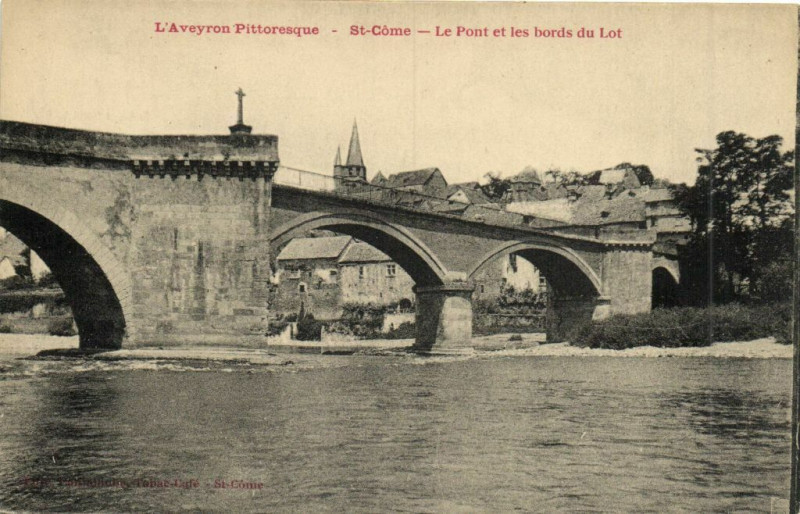 Carte postale ancienne Saint-Come - Le Pont et les bords du Lot