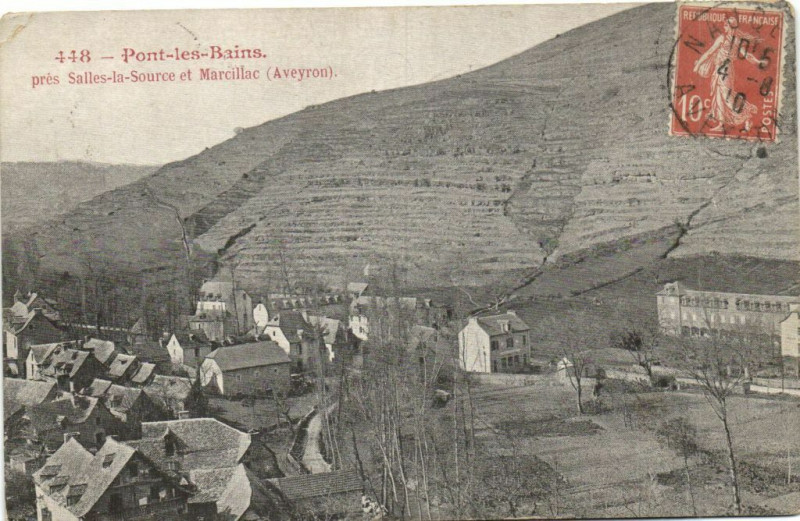 Carte postale ancienne Pont-les-Bains prés Salles-la-Source et Marcillac à Salles-la-Source