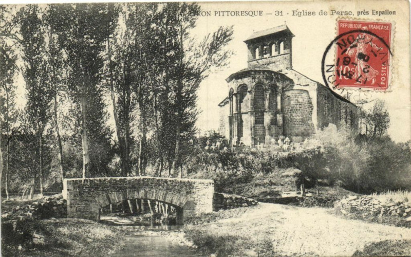 Carte postale ancienne Eglise de Perse prés Espalion à Espalion