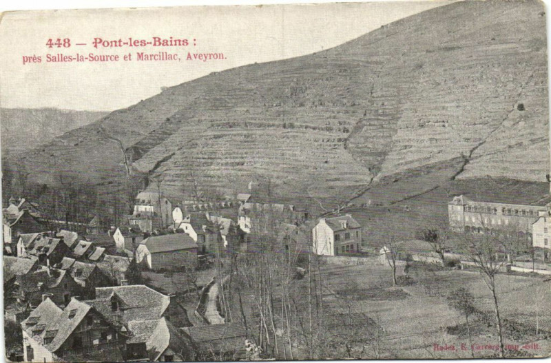 Carte postale ancienne Pont-les-Bains prés Salles-la-Source et Marcillac à Salles-la-Source