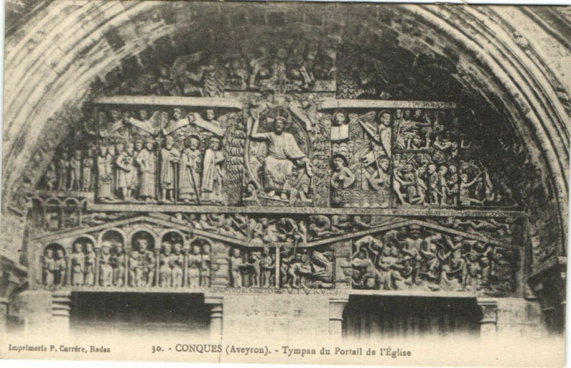 Carte postale ancienne Conques - Tympan du Portail e l'Eglise