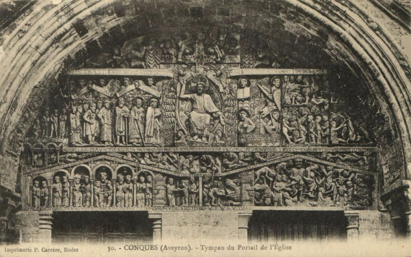 Carte postale ancienne Conques - Tympan du Portail de l'Eglise
