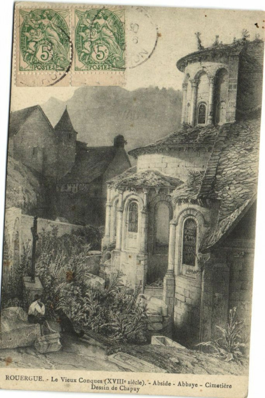 Carte postale ancienne Rouergue - La Vieux Conques (Xviii siécle) - Abside-Abbaye ..