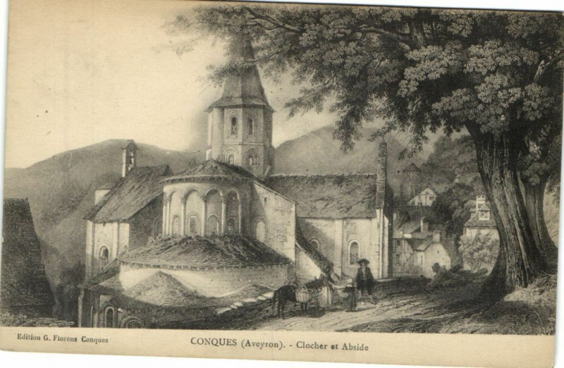 Carte postale ancienne Conques - Clocher et Abside