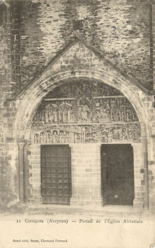 Carte postale ancienne Conques - Portail de l'Eglise Abbatiale