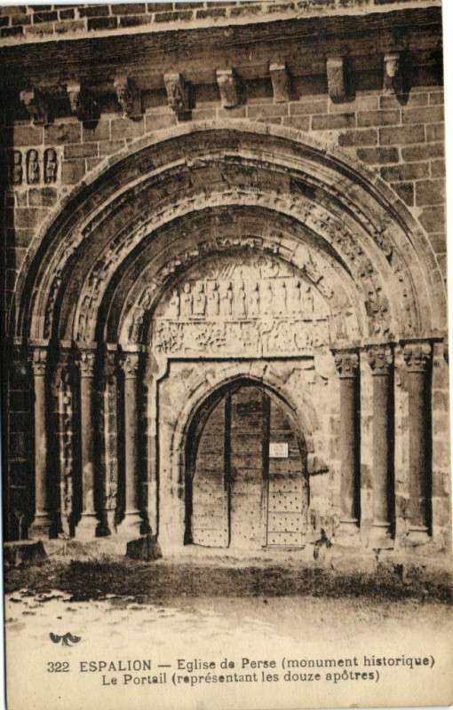Carte postale ancienne Espalion - Eglise de Perse (monument historique) Le Portail .. à Espalion