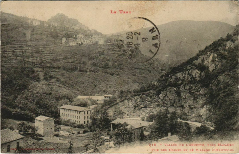 Carte postale ancienne Hautpoul Vallee de l'Arnette - Usines - Village - pres Mazamet à Mazamet