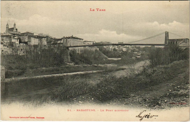 Carte postale ancienne Rabastens Le Pont Suspendu à Rabastens