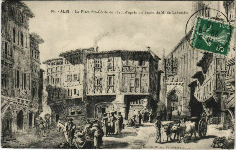 Carte postale ancienne Albi La Place Sainte-Cecile en 1849 à Albi