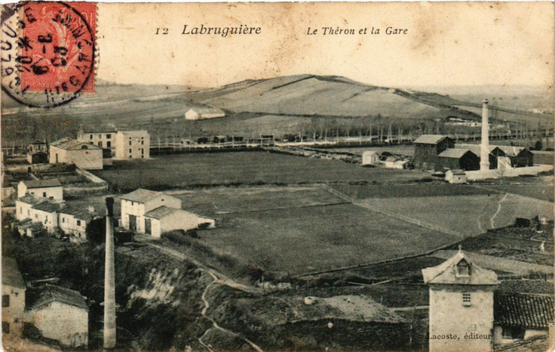 Carte postale ancienne Labruguere - Le Theron et la Gare