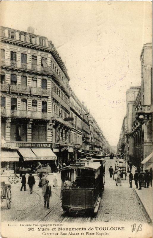 Carte postale ancienne Vues et Monuments de Toulouse Carretour Rue Alsace et Place à Toulouse