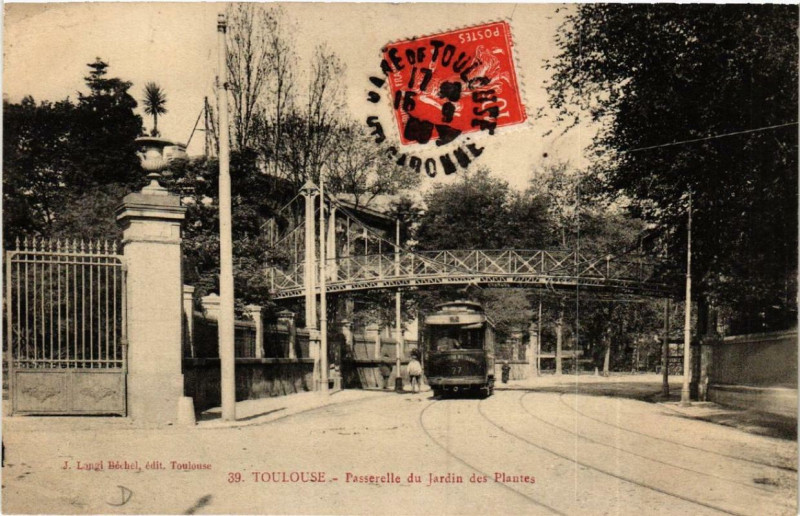 Carte postale ancienne Toulouse Passerelle du Jardin des Plantes à Toulouse