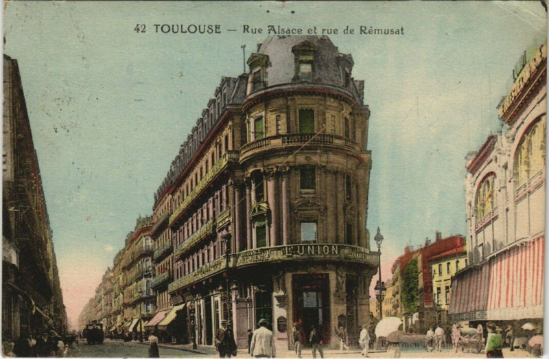 Carte postale ancienne Toulouse - Rue Alsace et rue de Rémusat à Toulouse