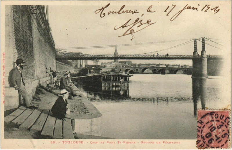 Carte postale ancienne Toulouse -Quai et Pont Saint-Pierre à Toulouse