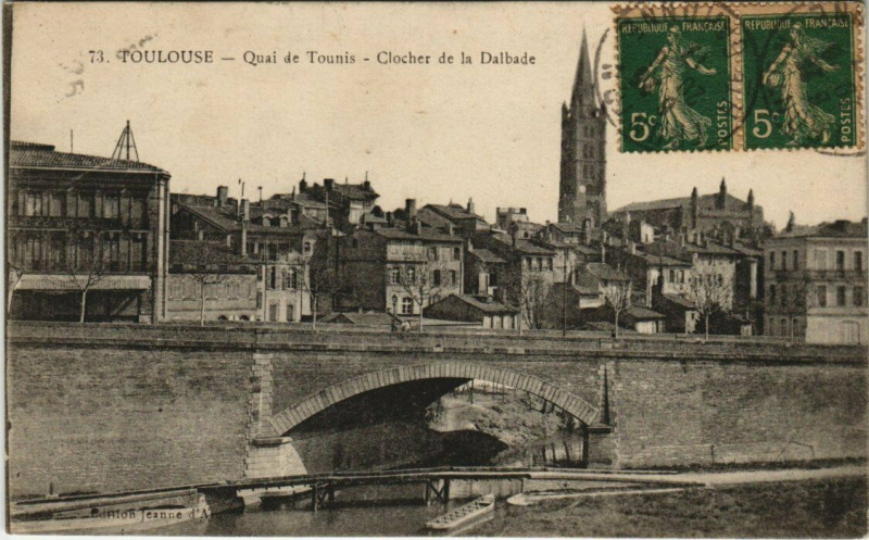 Carte postale ancienne Toulouse - Quai de Tounis - Clocher de la Dalbade à Toulouse