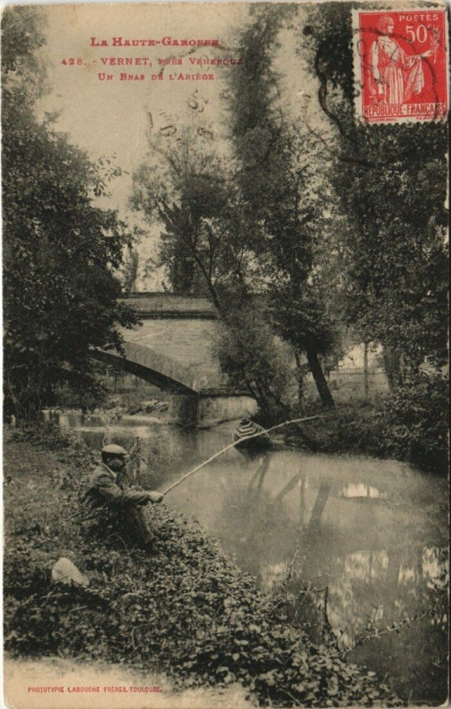 Carte postale ancienne Vernet - Un bras de L'Ariége à Vernet