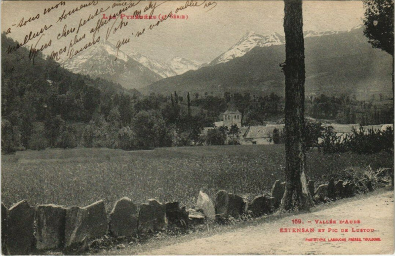 Carte postale ancienne Vallée d'Aure - Estensan et pic de Lustou