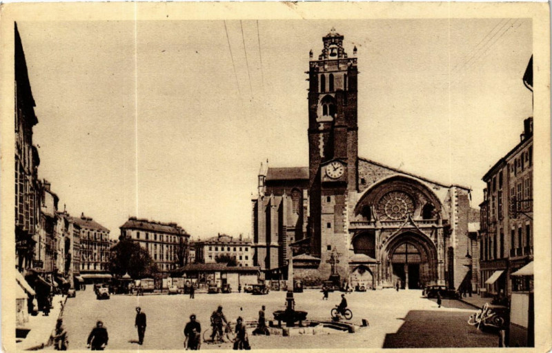 Carte postale ancienne Pyrenées-Océan - Toulouse - Place et Cathédrale Saint-Etienne... à Toulouse