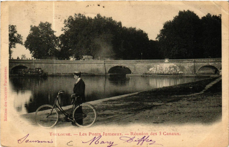 Carte postale ancienne Toulouse - Les Ponts Jumeaux - Réunion des 3 Canaux à Toulouse
